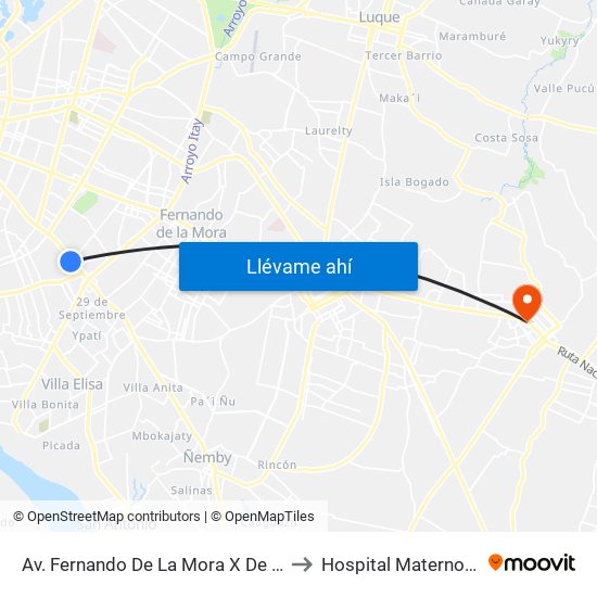 Av. Fernando De La Mora X De La Victoria to Hospital Materno Infantil map