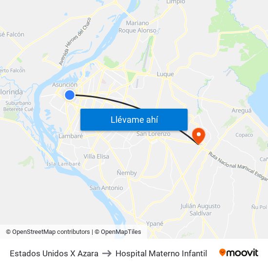 Estados Unidos X Azara to Hospital Materno Infantil map