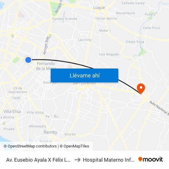 Av. Eusebio Ayala X Félix Lopéz to Hospital Materno Infantil map