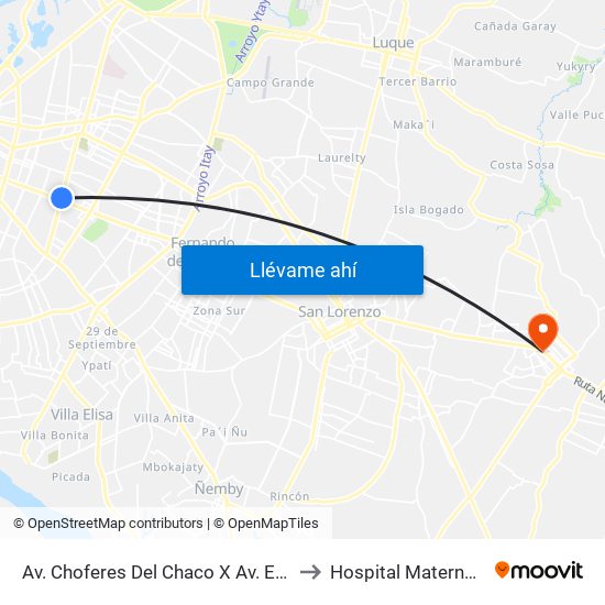 Av. Choferes Del Chaco X Av. Eusebio Ayala to Hospital Materno Infantil map