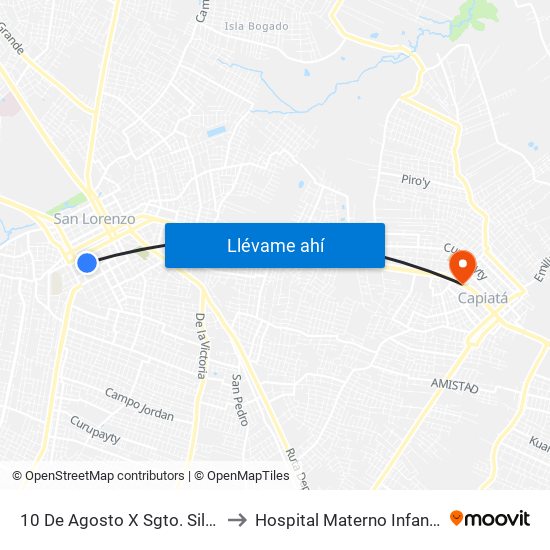 10 De Agosto X Sgto. Silva to Hospital Materno Infantil map