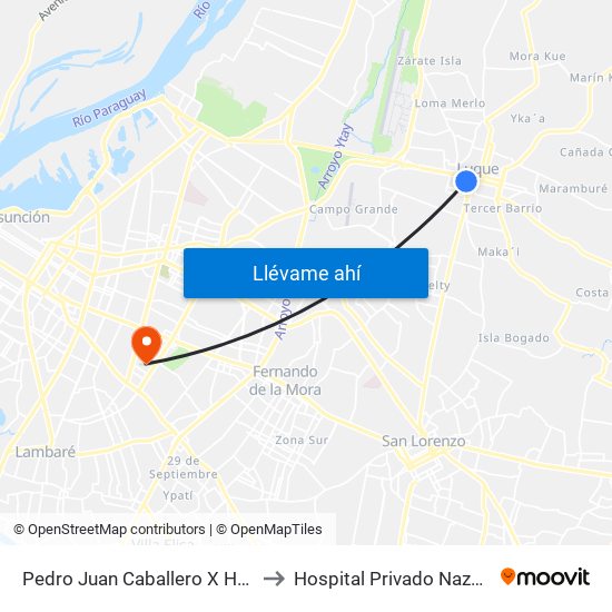 Pedro Juan Caballero X Herrera to Hospital Privado Nazareno map