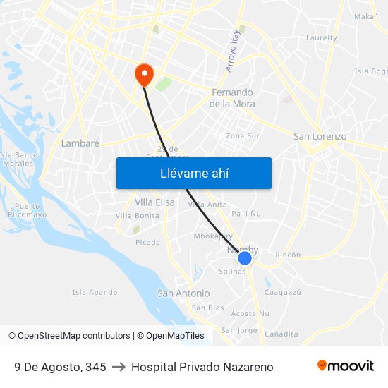 9 De Agosto, 345 to Hospital Privado Nazareno map