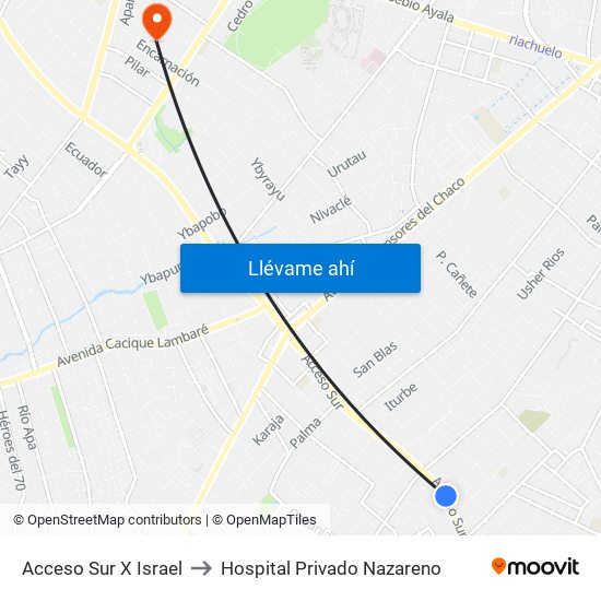 Acceso Sur X Israel to Hospital Privado Nazareno map