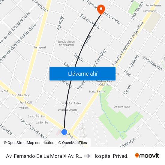 Av. Fernando De La Mora X Av. República Argentina to Hospital Privado Nazareno map