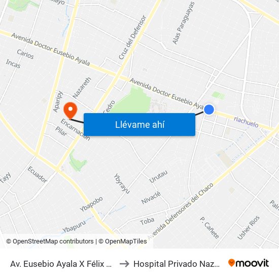 Av. Eusebio Ayala X Félix Lopéz to Hospital Privado Nazareno map