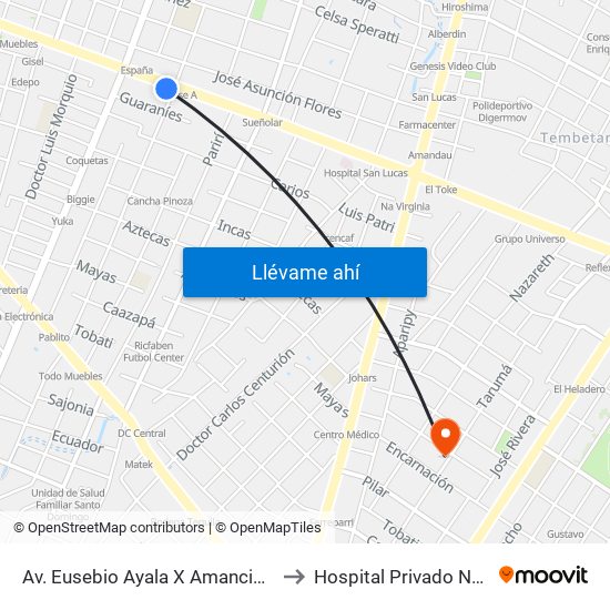 Av. Eusebio Ayala X Amancio González to Hospital Privado Nazareno map