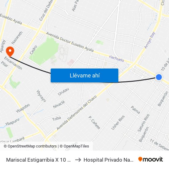 Mariscal Estigarribia X 10 De Julio to Hospital Privado Nazareno map