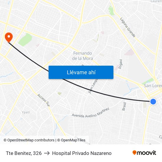 Tte Benitez, 326 to Hospital Privado Nazareno map