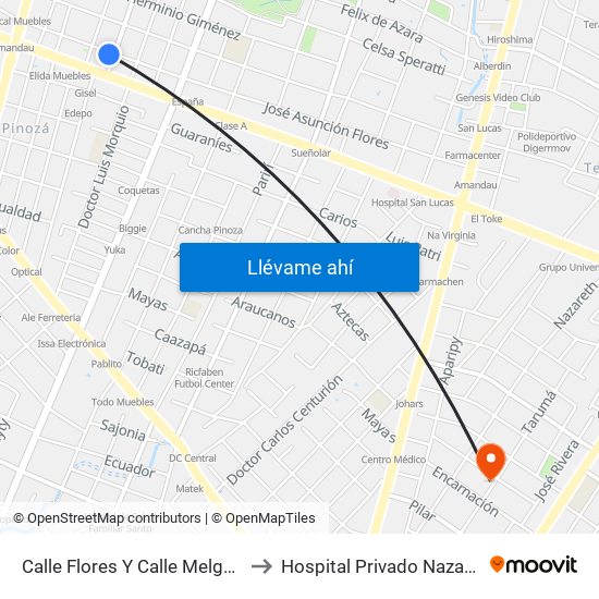 Calle Flores Y Calle Melgarejo to Hospital Privado Nazareno map