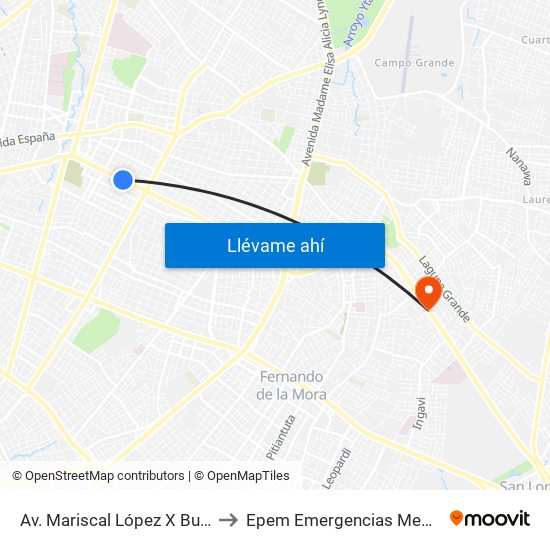 Av. Mariscal López X Bulnes to Epem Emergencias Medicas map