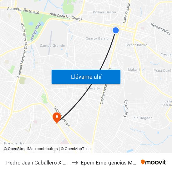Pedro Juan Caballero X Herrera to Epem Emergencias Medicas map