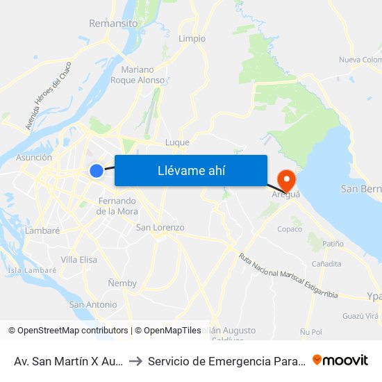 Av. San Martín X Austria to Servicio de Emergencia Paraguaya map