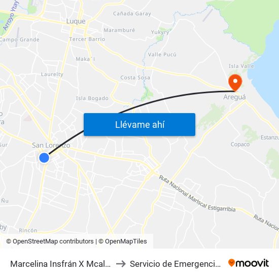 Marcelina Insfrán X Mcal. Estigarribia to Servicio de Emergencia Paraguaya map