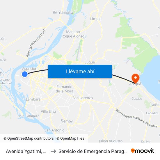 Avenida Ygatimi, 880 to Servicio de Emergencia Paraguaya map