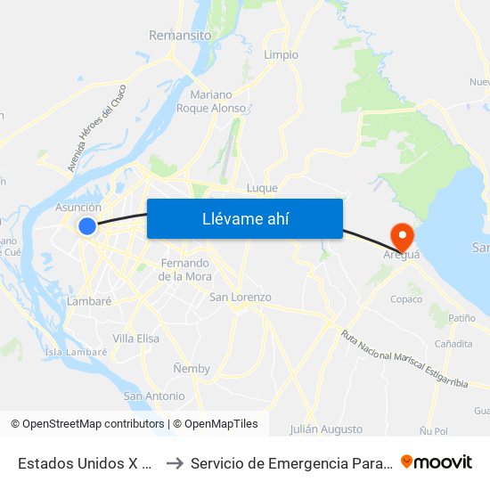 Estados Unidos X Azara to Servicio de Emergencia Paraguaya map