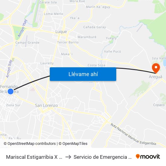 Mariscal Estigarribia X Boquerón to Servicio de Emergencia Paraguaya map