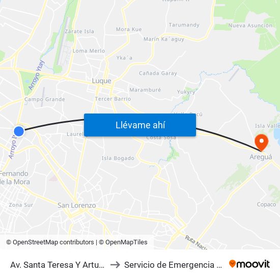 Av. Santa Teresa Y Arturo Pereira to Servicio de Emergencia Paraguaya map
