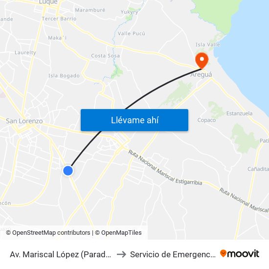 Av. Mariscal López (Parada Km. 17 (1/2)) to Servicio de Emergencia Paraguaya map