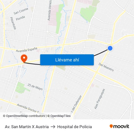 Av. San Martín X Austria to Hospital de Policia map