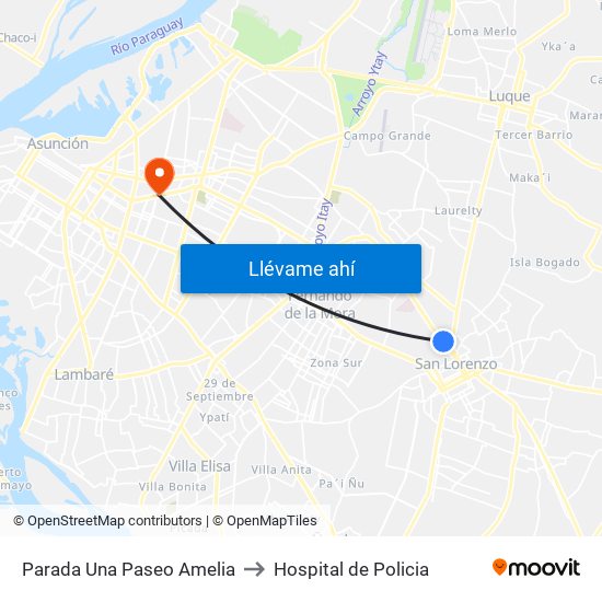 Parada Una Paseo Amelia to Hospital de Policia map