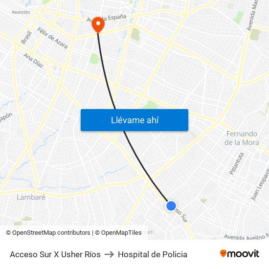 Acceso Sur X Usher Ríos to Hospital de Policia map