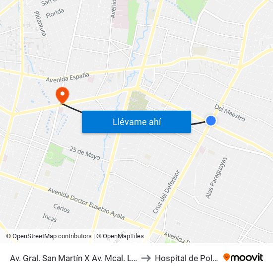 Av. Gral. San Martín X Av. Mcal. López to Hospital de Policia map