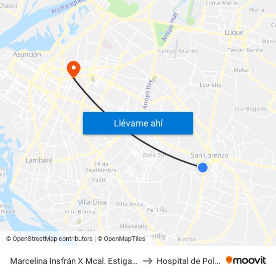 Marcelina Insfrán X Mcal. Estigarribia to Hospital de Policia map
