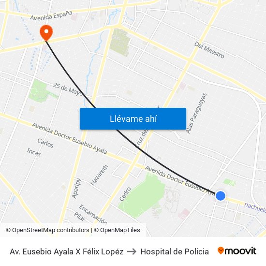 Av. Eusebio Ayala X Félix Lopéz to Hospital de Policia map