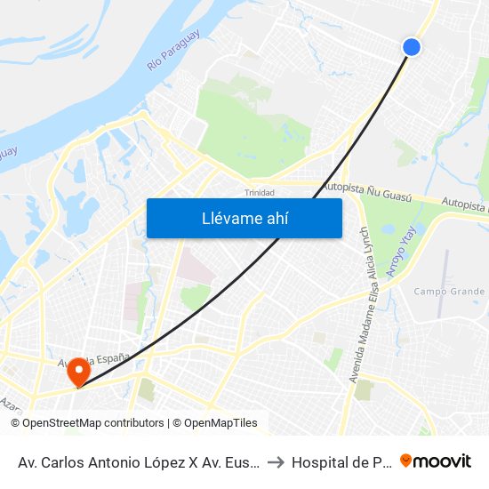 Av. Carlos Antonio López X Av. Eusebio Ayala to Hospital de Policia map