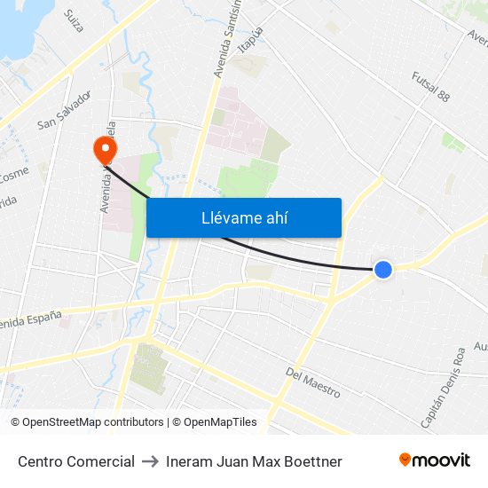Centro Comercial to Ineram Juan Max Boettner map
