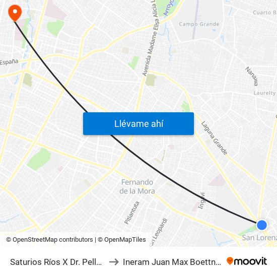 Saturios Ríos X Dr. Pellón to Ineram Juan Max Boettner map