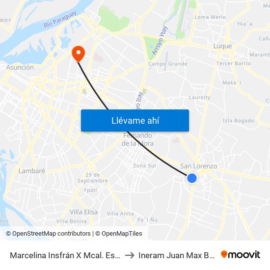 Marcelina Insfrán X Mcal. Estigarribia to Ineram Juan Max Boettner map