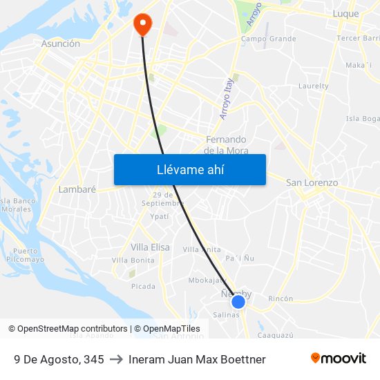 9 De Agosto, 345 to Ineram Juan Max Boettner map