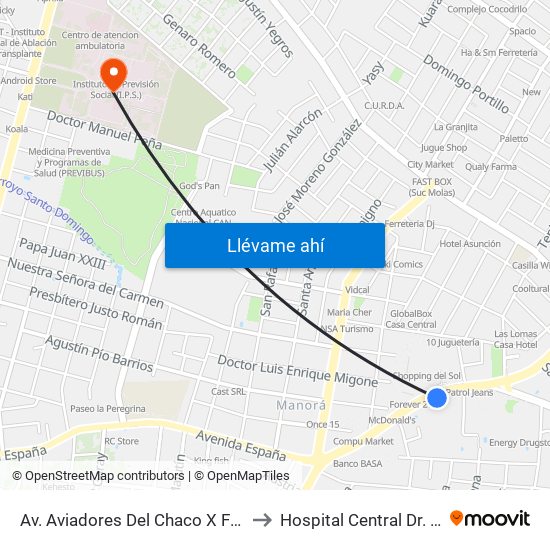 Av. Aviadores Del Chaco X Frutos De González to Hospital Central Dr. Emilio Cubas map