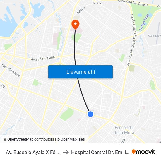 Av. Eusebio Ayala X Félix Lopéz to Hospital Central Dr. Emilio Cubas map