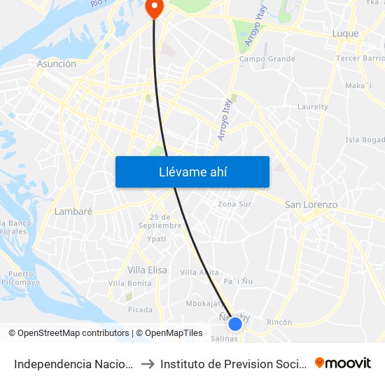 Independencia Nacional, 2196 to Instituto de Prevision Social Hospital map