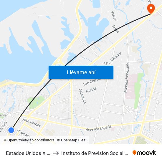Estados Unidos X Azara to Instituto de Prevision Social Hospital map