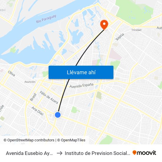 Avenida Eusebio Ayala, 995 to Instituto de Prevision Social Hospital map