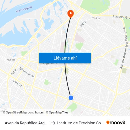 Avenida República Argentina, 1864 to Instituto de Prevision Social Hospital map
