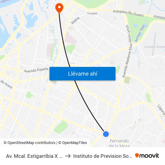 Av. Mcal. Estigarribia X 14 De Mayo to Instituto de Prevision Social Hospital map