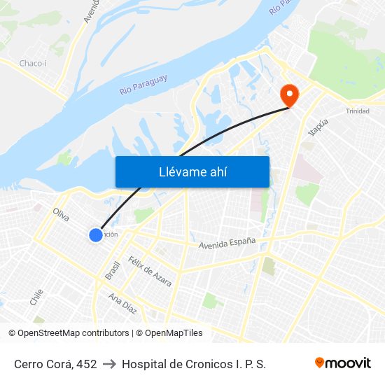 Cerro Corá, 452 to Hospital de Cronicos I. P. S. map