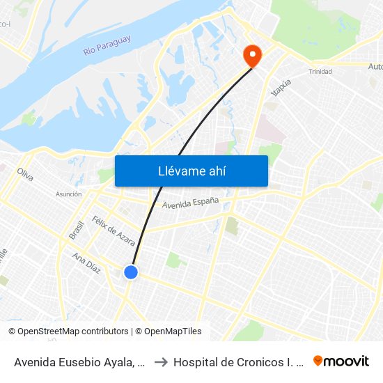 Avenida Eusebio Ayala, 803 to Hospital de Cronicos I. P. S. map