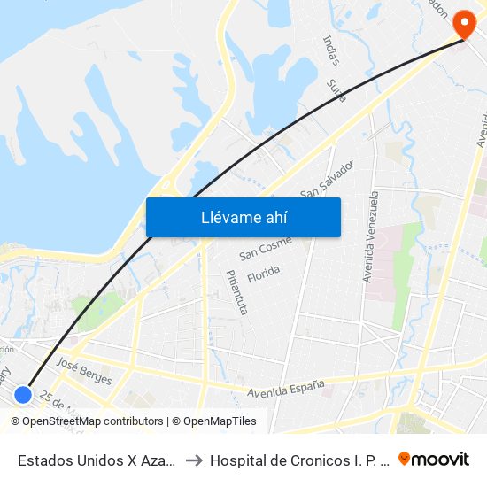 Estados Unidos X Azara to Hospital de Cronicos I. P. S. map