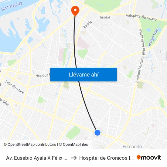 Av. Eusebio Ayala X Félix Lopéz to Hospital de Cronicos I. P. S. map