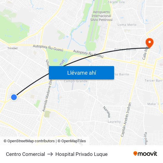Centro Comercial to Hospital Privado Luque map
