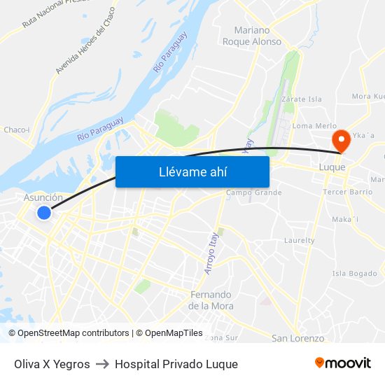 Oliva X Yegros to Hospital Privado Luque map
