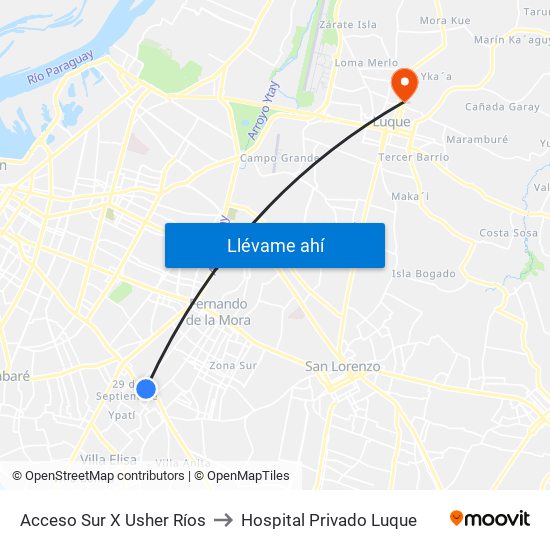 Acceso Sur X Usher Ríos to Hospital Privado Luque map