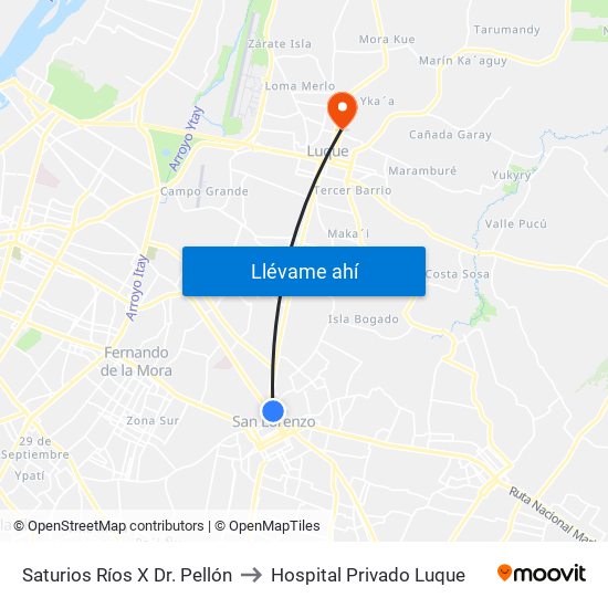 Saturios Ríos X Dr. Pellón to Hospital Privado Luque map