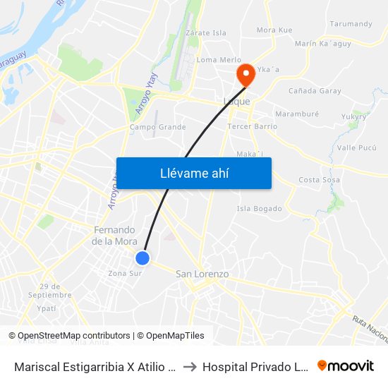Mariscal Estigarribia X Atilio Galfre to Hospital Privado Luque map